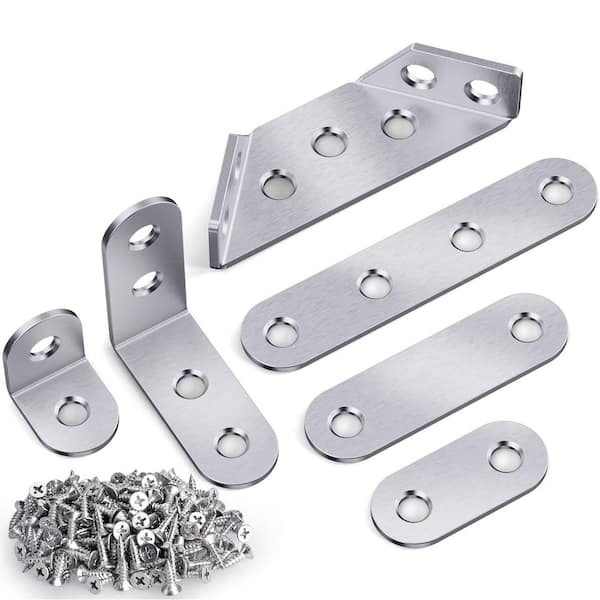 Universal Stainless Steel Corner Connectors L Bracket Corner Brace Flat Plate Bracket with Screws for Wood 350Pcs