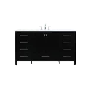 Simply Living 60 in. W x 22 in. D x 34 in. H Bath Vanity in Black with Calacatta White Engineered Marble Top