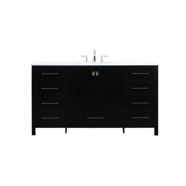 Unbranded Simply Living 60 in. W x 22 in. D x 34 in. H Bath Vanity in Black with Calacatta White Engineered Marble Top