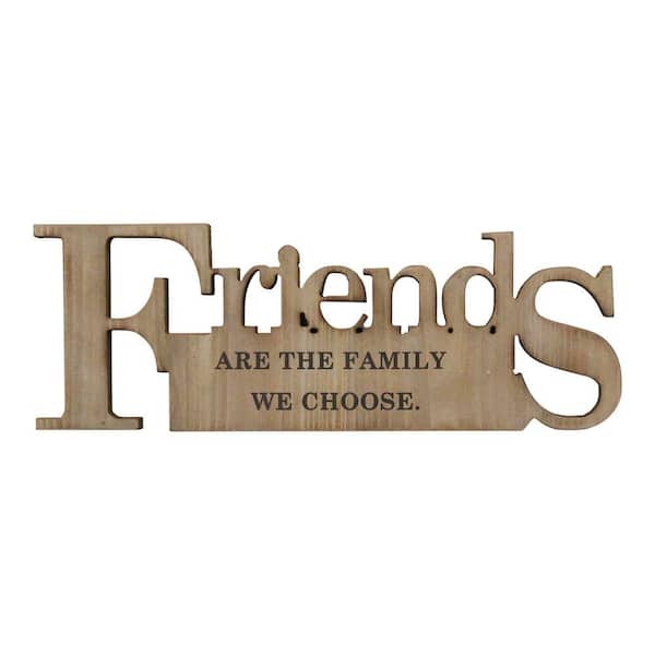 HomeRoots Victoria "Friends are the Family" Natural Wooden Brown Wall Decor