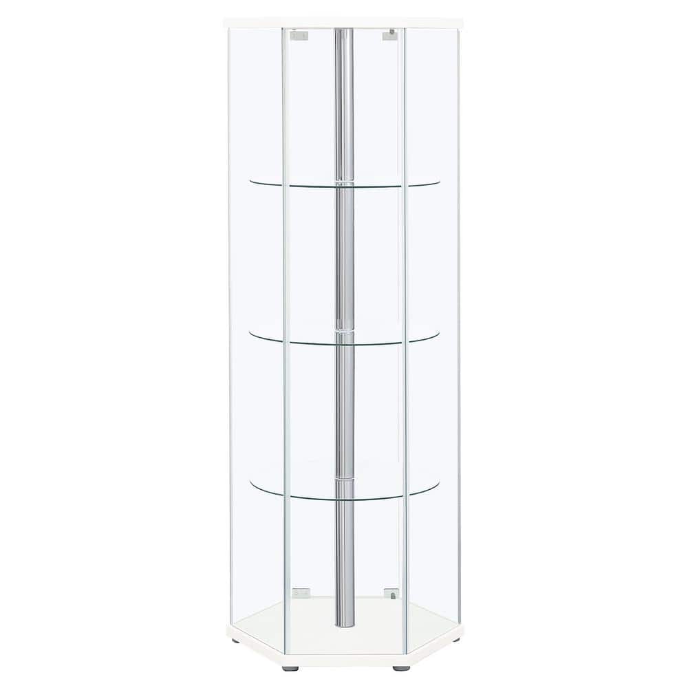 Contemporary White Hexagon 3-Shelf Glass Curio Cabinet