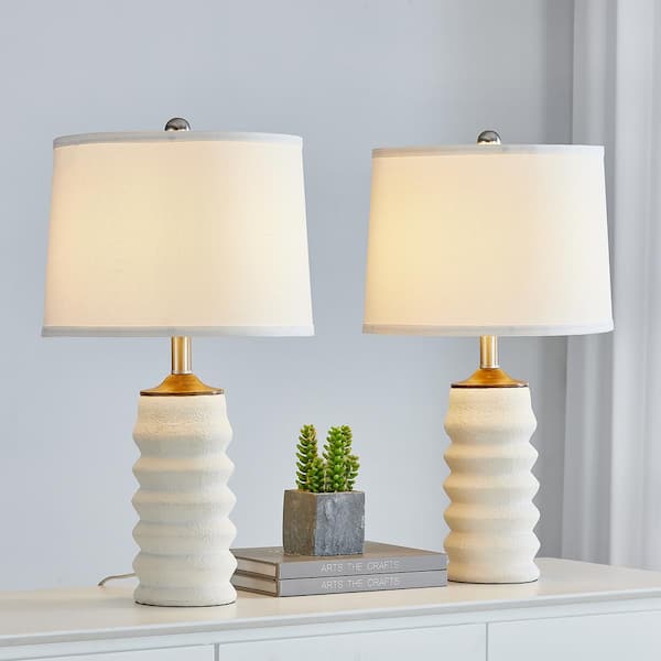 Salem 23-In White Resin Bedroom Table Lamp with USB Port and Linen Lampshade (2-Pack)