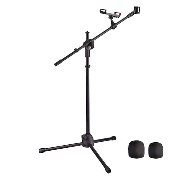 cenadinz 52.7 in. Height Microphone Stand with Boom Arm 1-Mic /Phone Holder Black