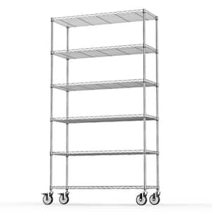 6 Tier Shelf Wire Shelving Unit Fence Shelf, Height Adjustable Garage Storage Shelves in Chrome