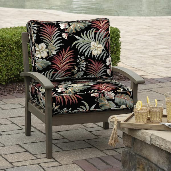  Arden Selections Outdoor Deep Seat Cushion Set, Water  Repellant, Fade Resistant, Deep Seat Bottom and Back Cushion for Chair,  Sofa, and Couch, 24 x 24, Simone Black Tropical : Patio