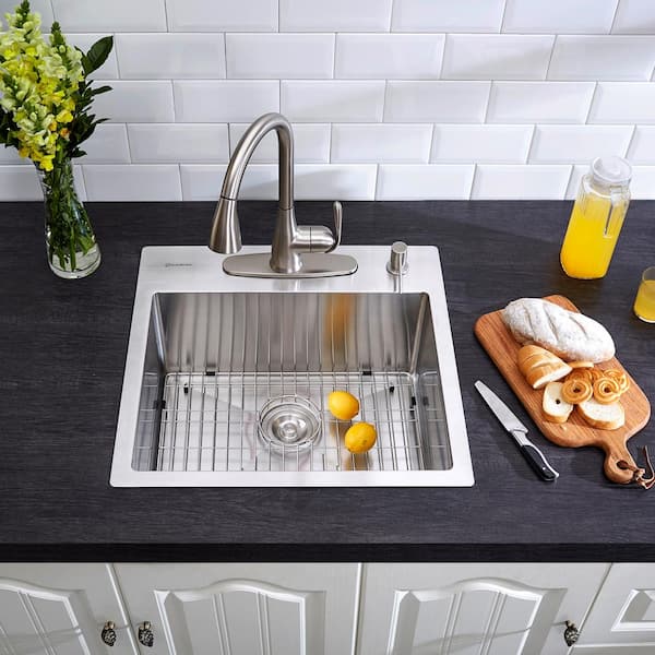 Professional Tight Radius 23 in. Drop-In Single Bowl 16 Gauge Stainless Steel Kitchen Sink with Accessories