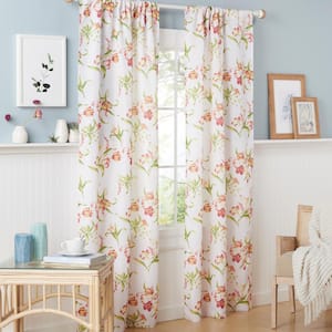 Printemps Red Floral Light Filtering Rod Pocket Indoor Curtain Panel, 38 in. W x 96 in. L (Set of 2)