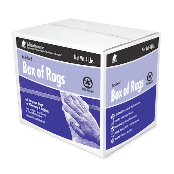 BUFFALO Recycled Industrial White T-Shirt Cloth Rags - 4 lbs. Box