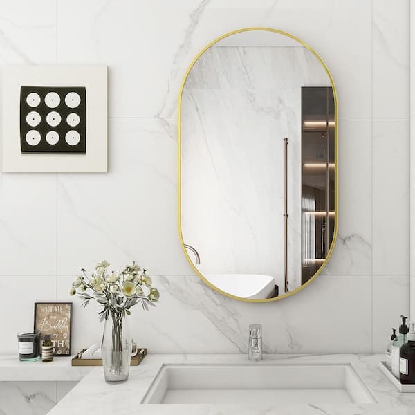 Morden Gold 24 in. W x 36 in. H Oval Aluminum Alloy Frame Vanity Wall Mirror