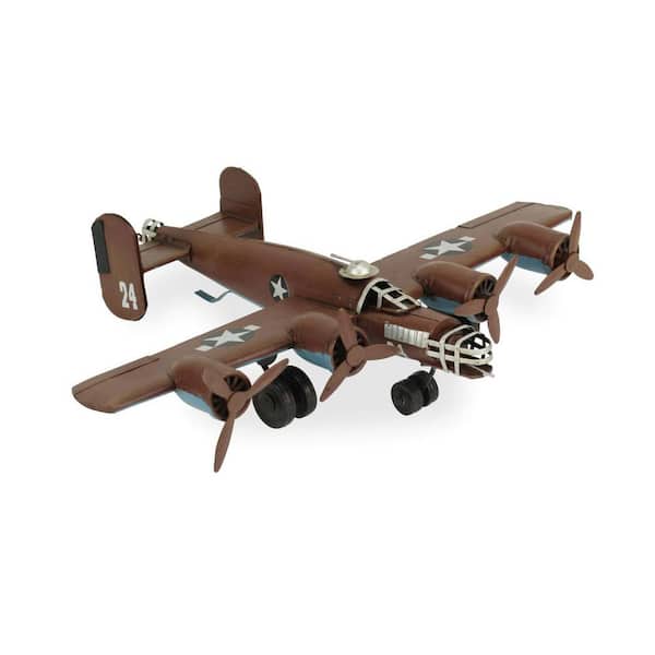 HomeRoots Metal Brown and Silver Hand Painted 1941 in. B-24 in. Liberator Airplane Model Sculpture