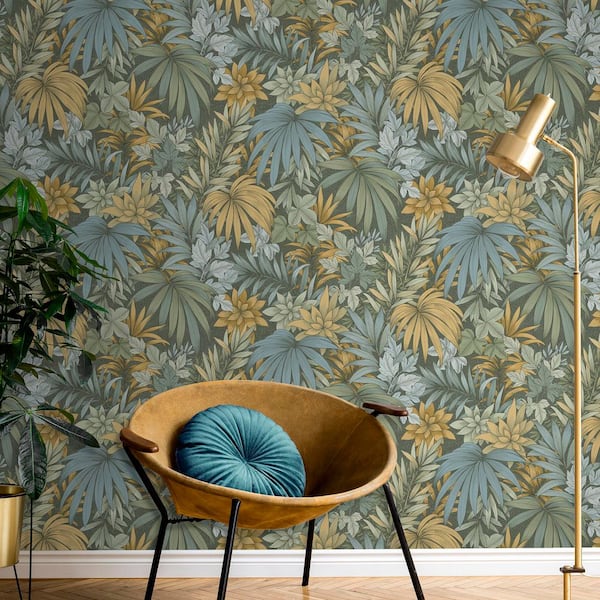 Allure Jungle Dark Moss Wallpaper Sample