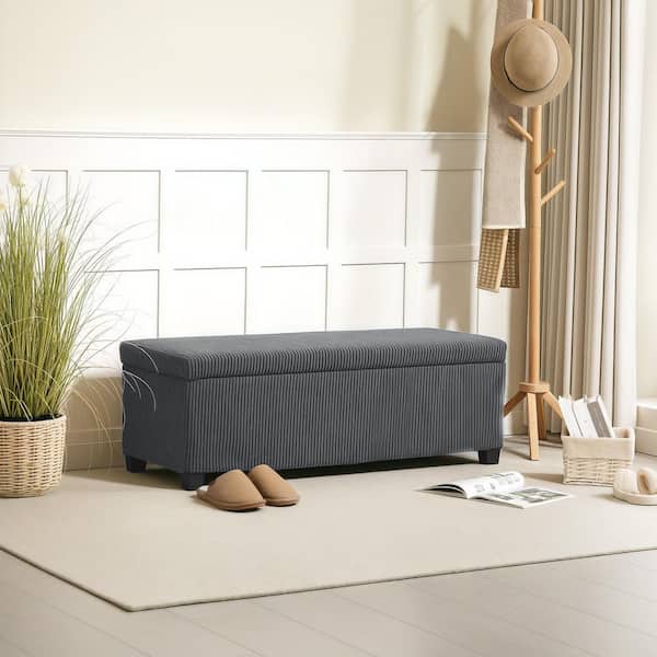 HOMCOM 44 Inches Storage Ottoman Bench, Polyeter End of Bed Foot Rest with Lid, Legs, Storage Chest for Living Room, Gray