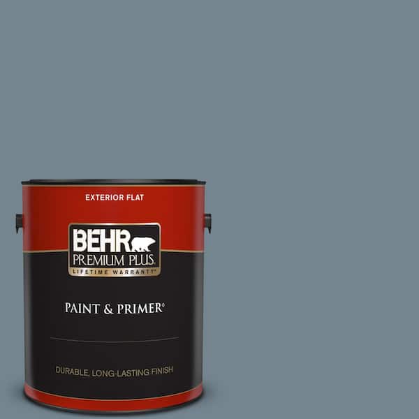 BEHR PREMIUM PLUS 1 gal. #N480-5 Adirondack Blue Flat Exterior Paint & Primer