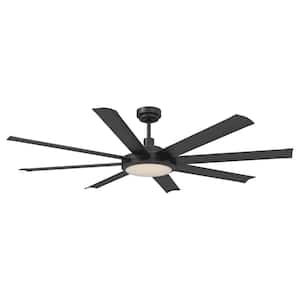 60 in. Indoor Integrated Dimmable LED Matte Black 8-Blades Ceiling Fan with Light and Remote Control
