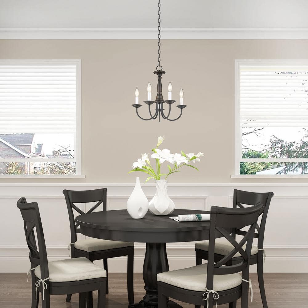 Elegant Bronze 5-Light Chandelier with Steel Finish and Chain Hang