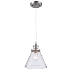 Jenny 1-Light Brushed Nickel Mini Pendant Light Fixture with Clear Glass Shade