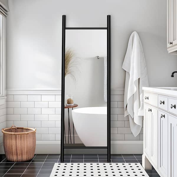 Dovelina 21 in. W x 64 in. H Ladder Rectangle Wood Framed Black Full-length Leaning Mirror