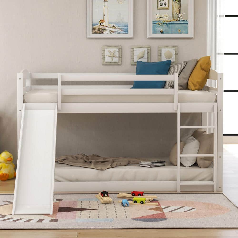 Bright Designs White Twin Bunk Bed Over, How To Build A Slide For Bunk Bed