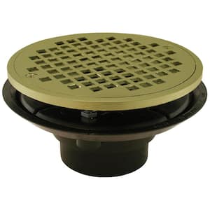 2 in. x 3 in. ABS Shower/Floor Drain with Brass Tailpiece and 6 in. Round Polished Brass Strainer