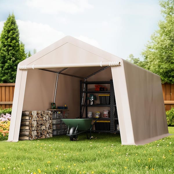 10 ft. W x 15 ft. L Beige Outdoor Storage Shed, Portable, Roll-up Door, Waterproof Canopy, Heavy Duty, 2025 upgrade