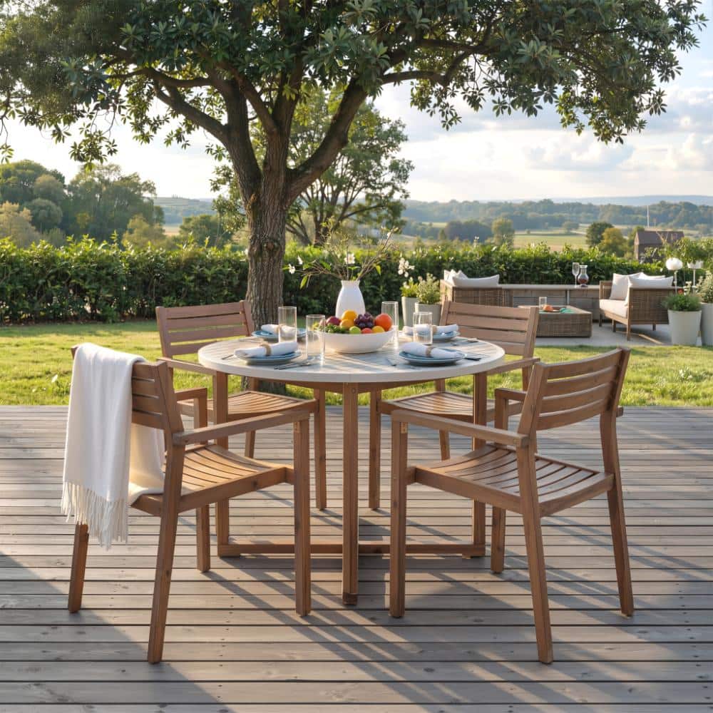 5-Piece Acacia Wood Outdoor Dining Set with Light Gray Tabletop price history on PriceWatchPro