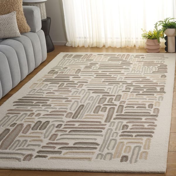 Ebony 4 ft. x 6 ft. Beige/Ivory Geometric Tile Pebble Area Rug