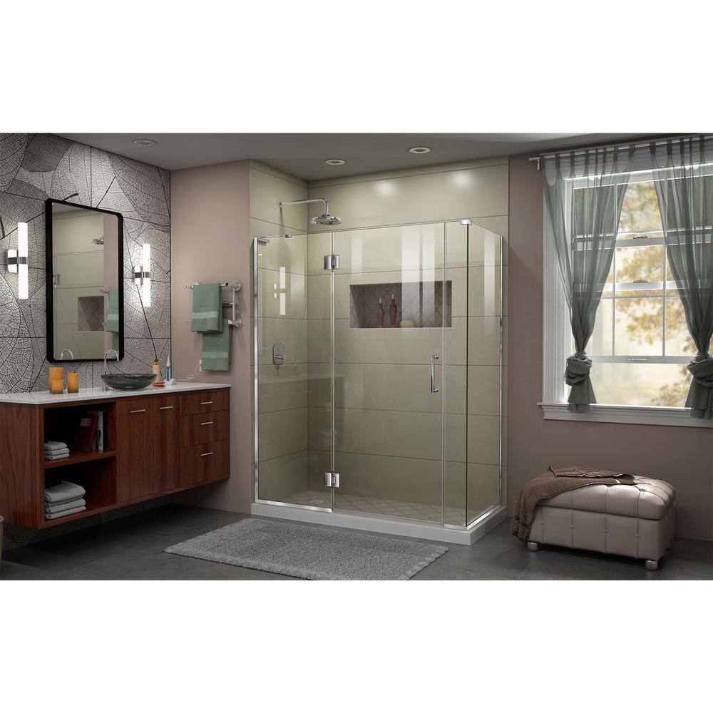 Unidoor-X 60" x 72" Frameless Hinged Shower Enclosure with Clear Glass and Black Hardware