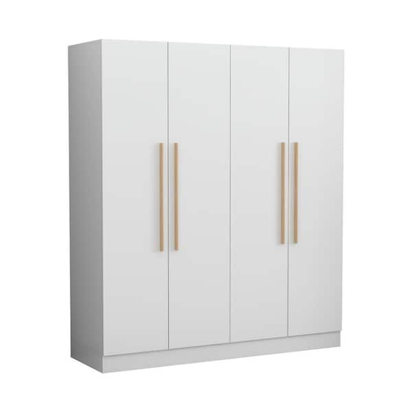 FUFU&GAGA 1-Piece White Wood Armoires, Hanging Rod, Storage Shelves (70.9 in. H x 63 in. W x 19.7 in. D) Bedroom Set with 4-Door
