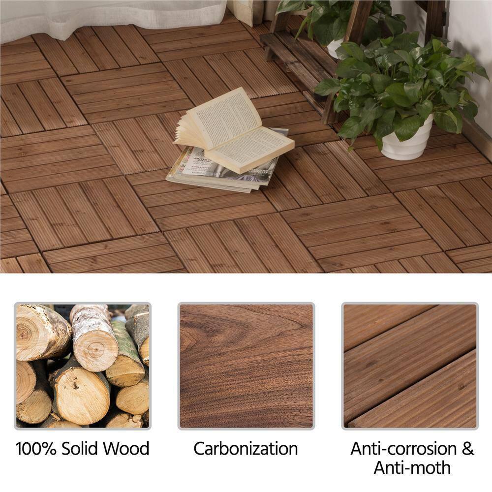 12 in. x 12 in. Interlocking Fir Wood Outdoor Deck Tiles