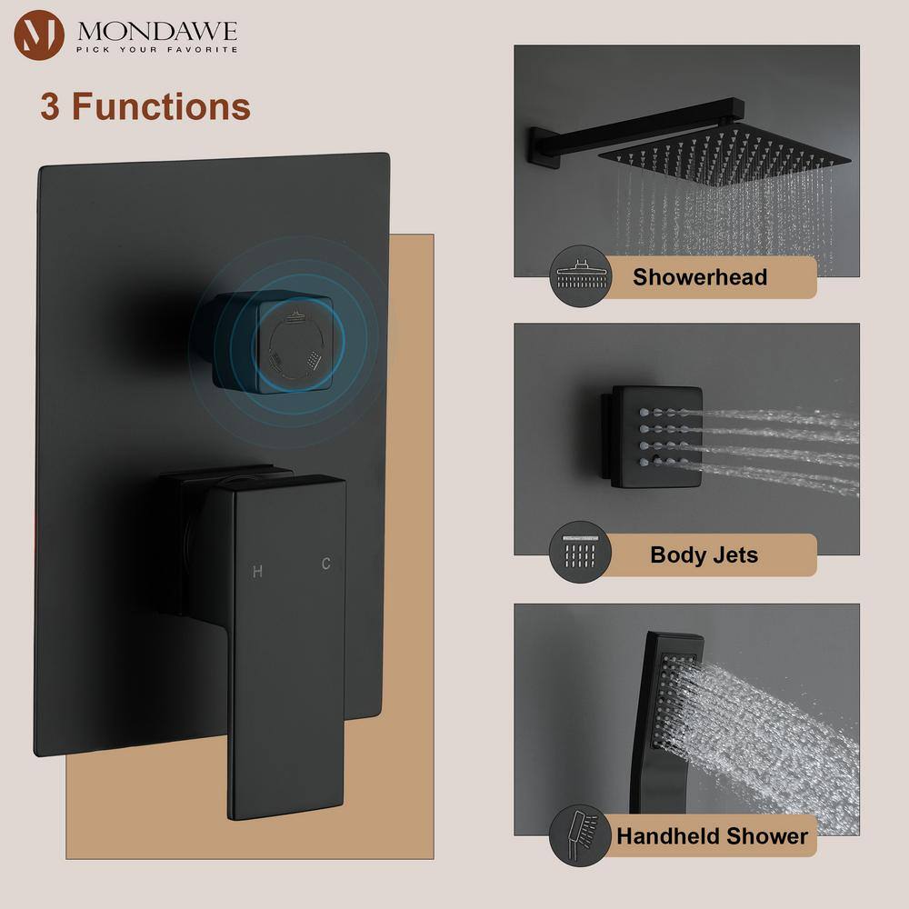 Matte Black Brass Dual Shower Head System with Handheld and Body Jets