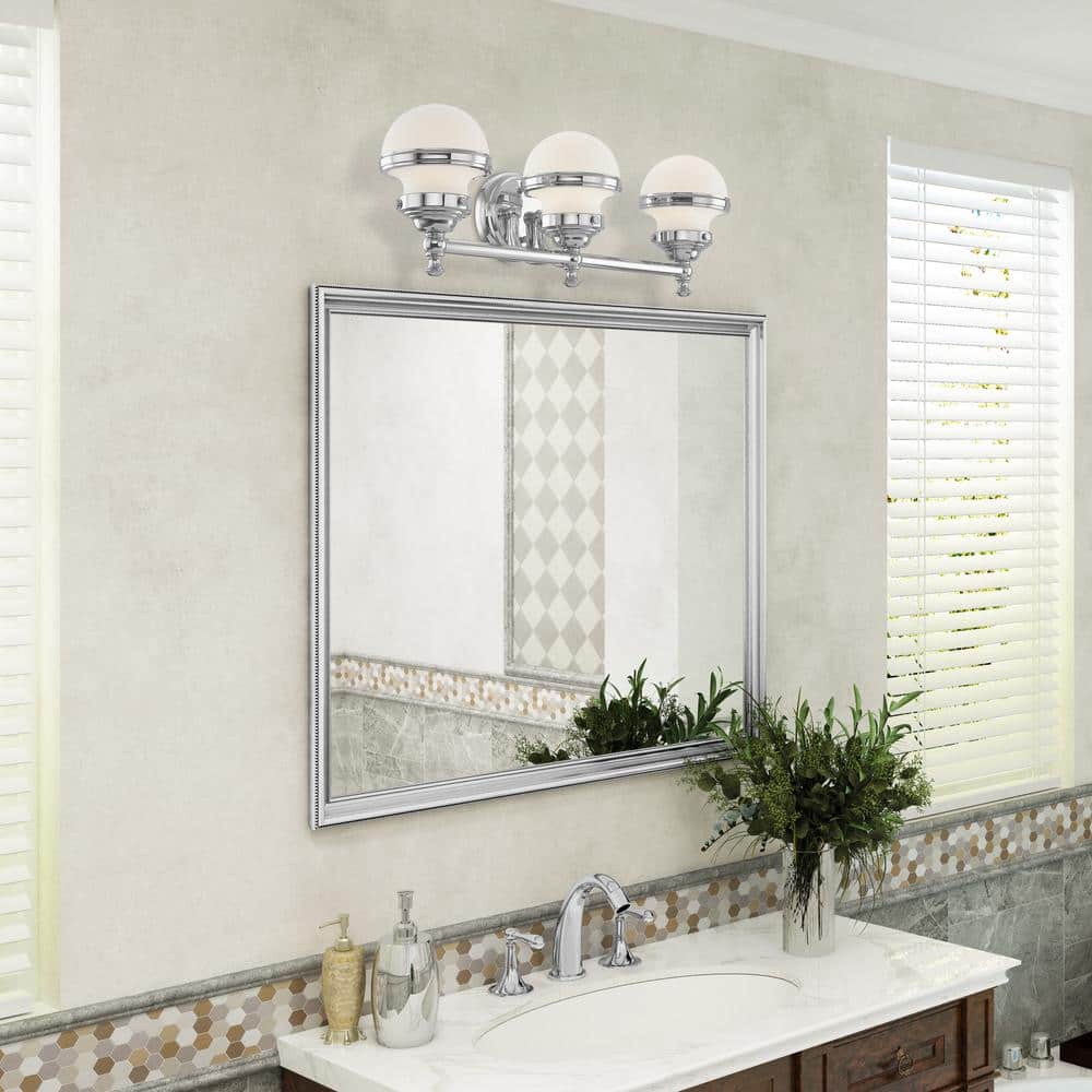Oldwick Polished Chrome 3-Light Vanity with Satin Opal White Glass