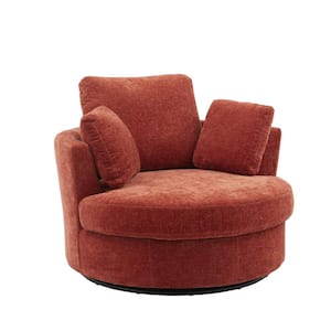 42.2 in. W Terracotta Chenille Swivel Accent Barrel Chair Oversized Arm Chair with 3 Pillows