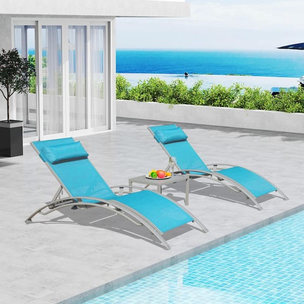2-Piece Outdoor Chaise Lounge Set with Side Table, Adjustable and All-Weather Design