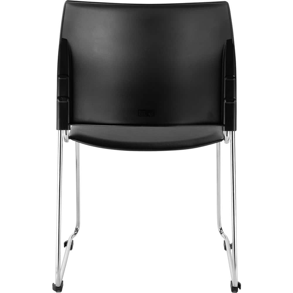 Black Vinyl and Metal Armless Stackable Chairs, Set of 4