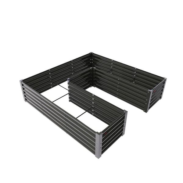 Unbranded Grey 74in. x 74in. x 18in. U-Shaped Galvanized Raised Garden Beds Metal Anti-Rust Planter Box for Flowers Herb
