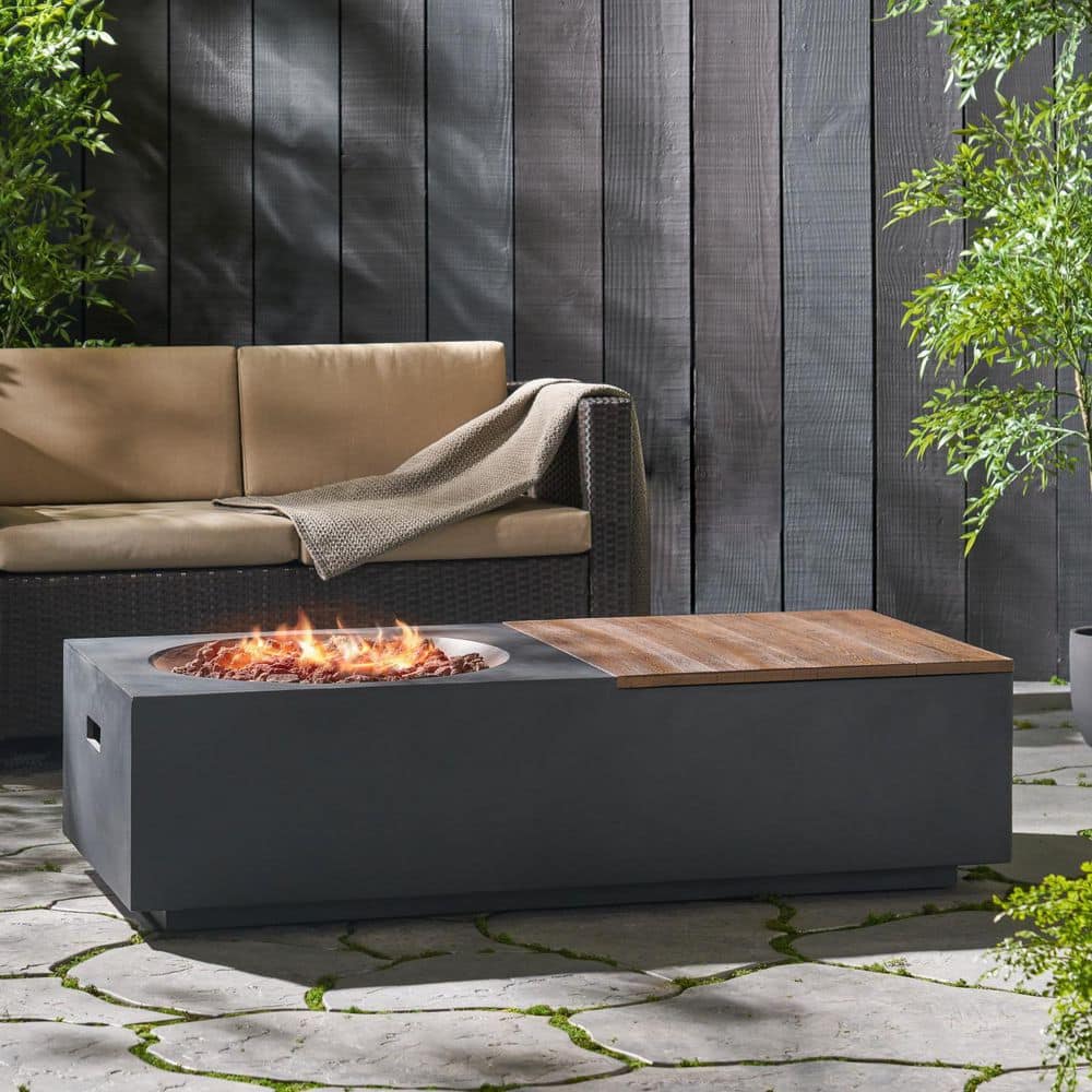 57 in. W x 15 in. H Propane Fire Pit 50,000 BTU with Storage (Tank Cover Not Included) in Dark Gray and Natural Brown price history on PriceWatchPro