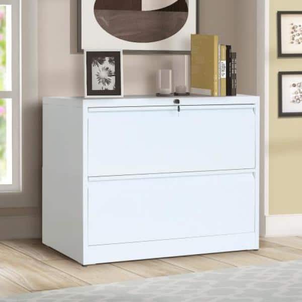 Gzmr Modern Style White Lateral Metal Decorative Lateral File Cabinet With 2 Drawers For Home Office W519 21523 The Home Depot