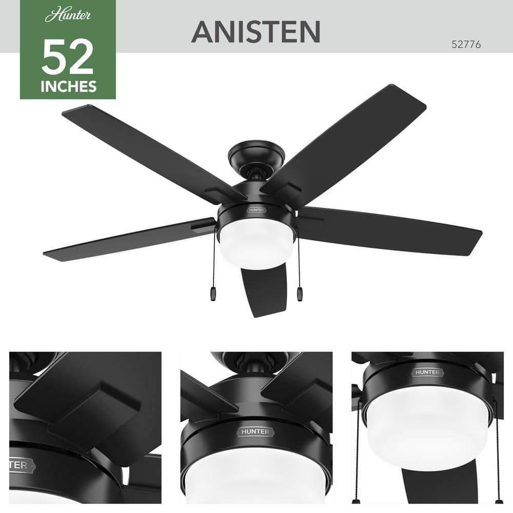 52" Matte Black and Gray 5-Blade Ceiling Fan with LED Light Kit