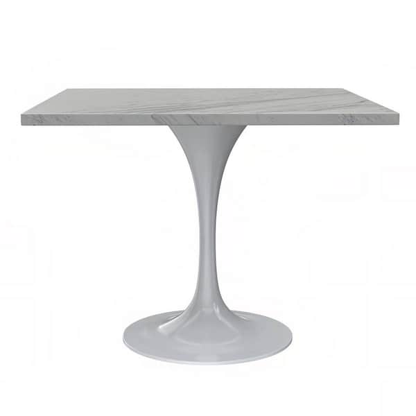 Leisuremod Verve Modern White Marble Tabletop 36 in. with White Steel Pedestal Base Dining Table 6 Seater
