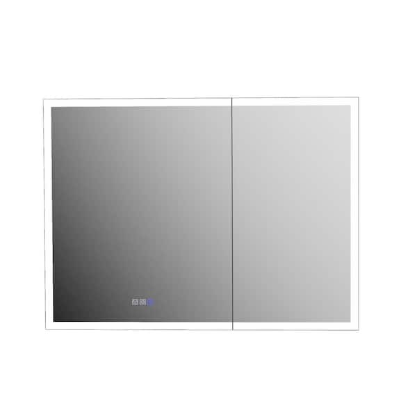 40 in. W x 30 in. H Rectangular Silver Aluminum Recessed/Surface Mount Dimmable Medicine Cabinet with Mirror Defogging