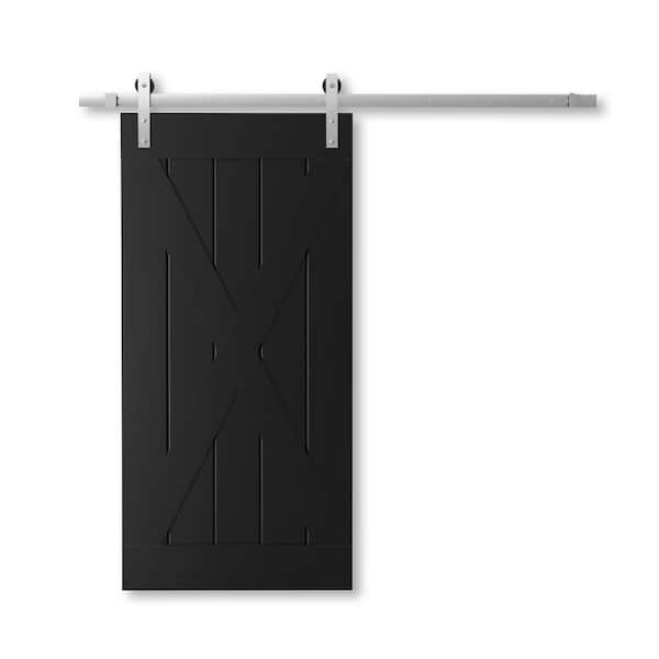 40 in. x 83 in. BERKELEY Solid Core Espresso Wood Modern Barn Door with Sliding Door Hardware Kit