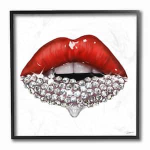 "Red Glam Lips with Glistening Cosmetic Stones" by Ziwei Li Framed Abstract Wall Art Print 12 in. x 12 in.