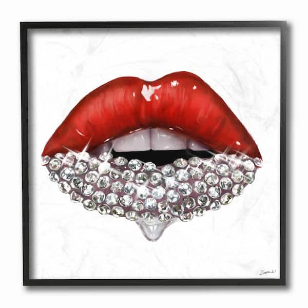 Stupell Industries "Red Glam Lips with Glistening Cosmetic Stones" by Ziwei Li Framed Abstract Wall Art Print 12 in. x 12 in.