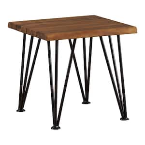 Alivia Rustic Metal Square Wood Outdoor Accent Table