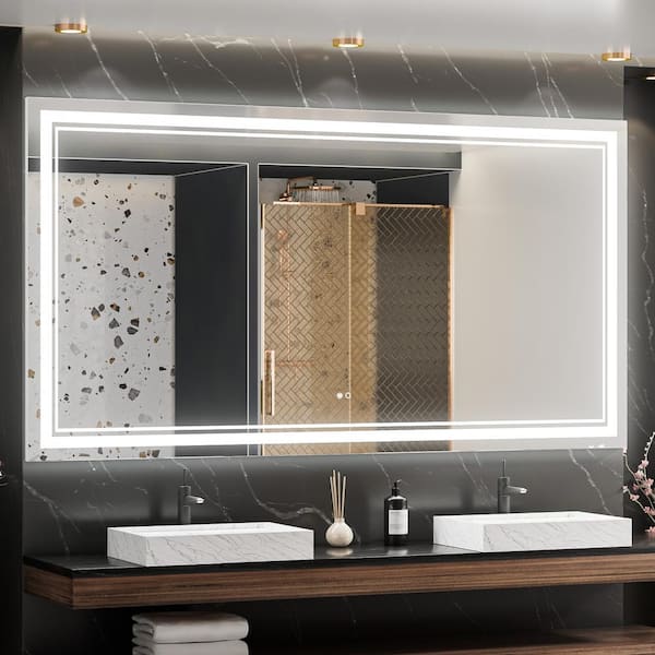 KeonJinn 72 in. W x 36 in. H Rectangular Frameless Anti-Fog LED Wall Mount Bathroom Vanity Mirror Dimmable Super Bright