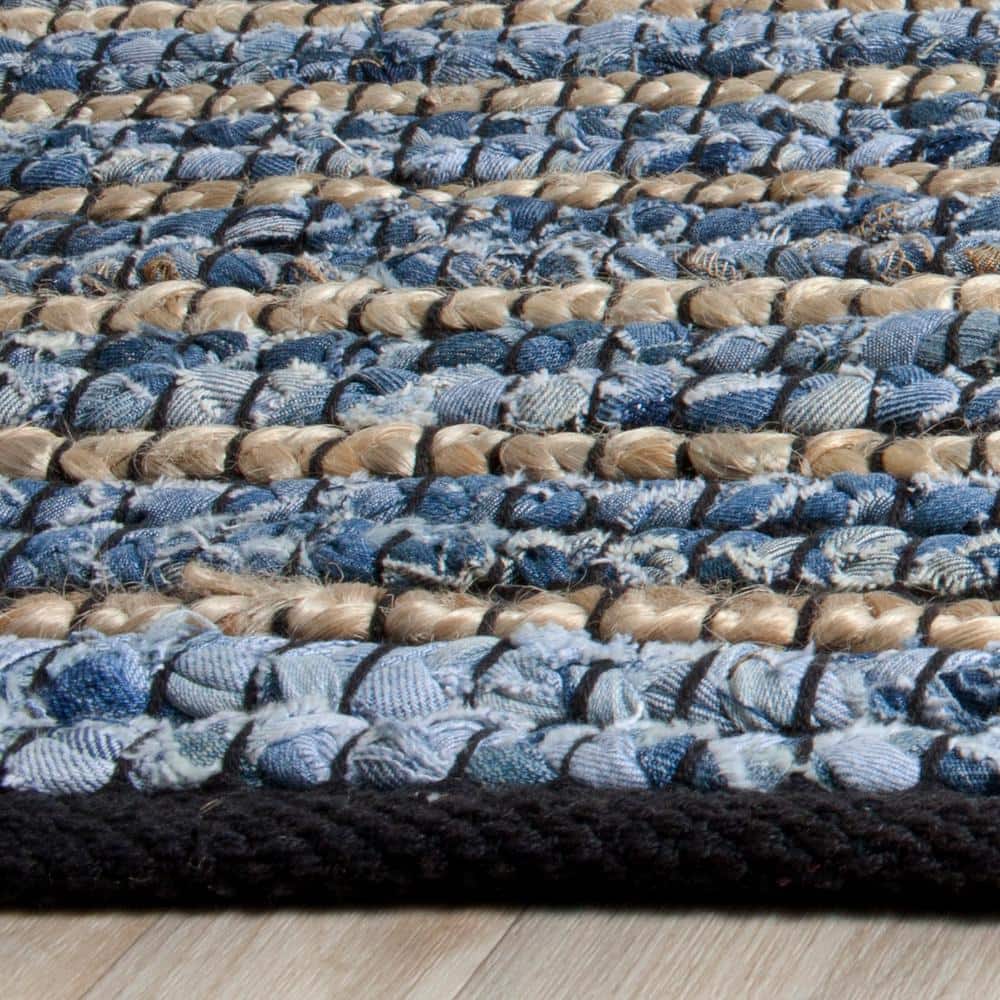 Handwoven Blue and Natural Cotton Striped Accent Rug 2' x 3'
