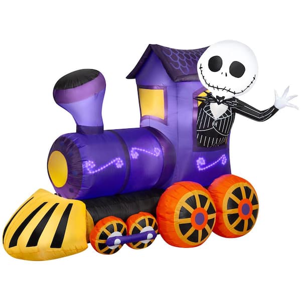 4.9 ft Lightshow Airblown-Jack Skellington in Sewn in Micro LED Purple Train Halloween Inflatable