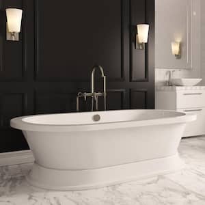 Crestmont 67 in. Acrylic Free-Standing Pedestal Flatbottom Bathtub in White and Drain in Brushed Nickel
