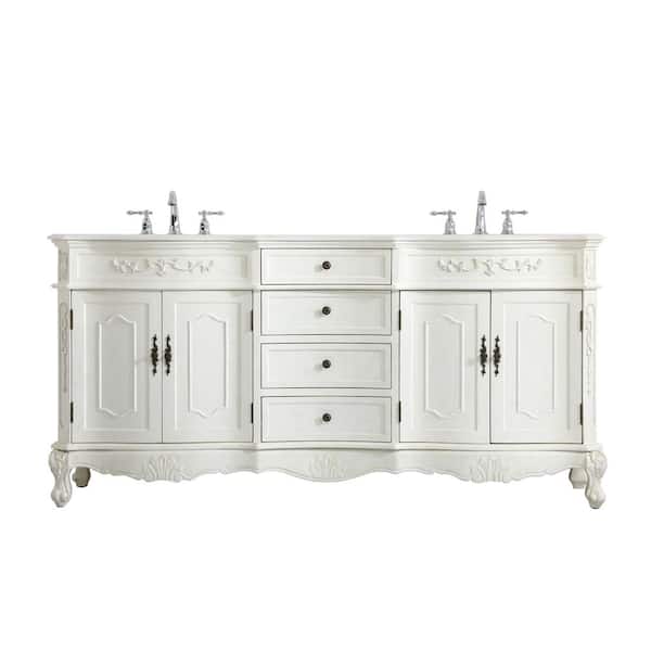 Unbranded Simply Living 72 in. W x 21 in. D x 36 in. H Bath Vanity in Antique White with White And Brown Vein Marble Top