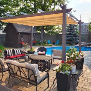 10 ft. x 13 ft. Khaki Aluminum Outdoor Retractable Pergola with Sun Shade Canopy for Garden Porch Beach Pavilion